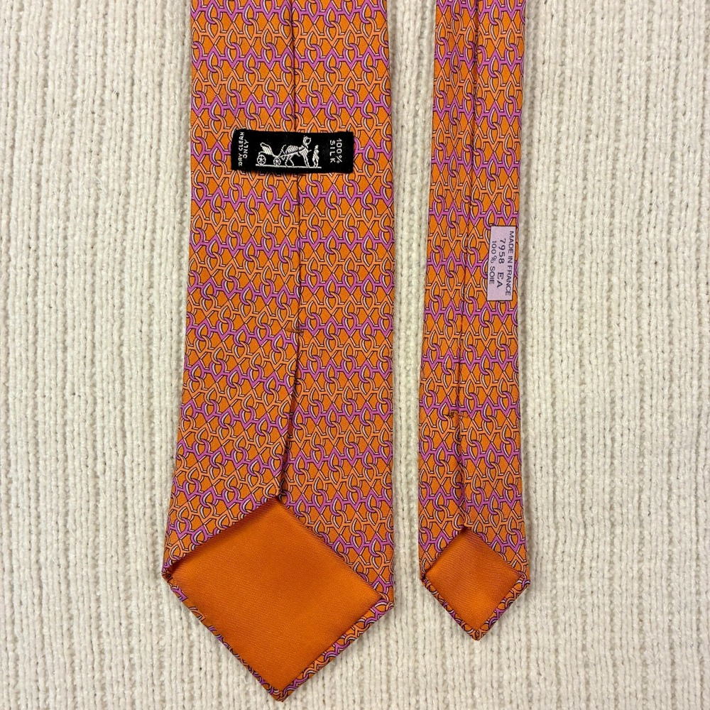 Hermes Silk Tie Chain Link Chained Teardrop Pattern 7958 EA Made in France - Picture 4 of 8